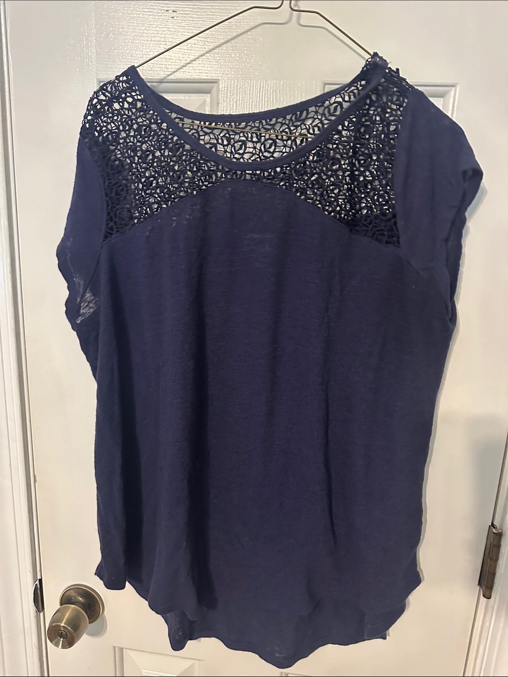 Old Navy Navy Crochet Yoke Cap Sleeve Top
